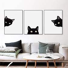 Minimalist Kawaii Black Cats Head Canvas Set Hipster Home Decor Hipster Home Home Decor Paintings