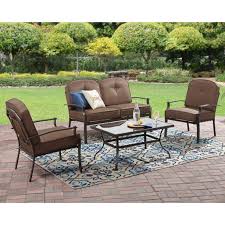 Up to 6 metal table and chair sets garden & patio furniture sets. Mainstays Wentworth 4 Piece Metal Patio Furniture Conversation Set With Cushions And Pillows Walmart Com Walmart Com