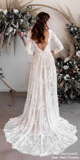 Open Back Long Sleeve Wedding Dress Deer Flower Shop In 2020 Indie Wedding Dress Wedding Dress Sleeves Wedding Dress Low Back