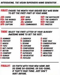 Vegan Superhero Name Name Generator Superhero Names Funny Charts