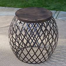 Industrial Rustic Brown Wood Metal Round Drum Style Patio Side Table Outdoor Accent Furniture End Table Garden Stool 0616333894867 Amazon Com Books