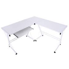 Lieferumfang 1 eckschreibtisch ohne dekoration. Homcom Computertisch Schreibtisch Arbeitsstation Flexibel Mdf Stahl Weiss 210 X 50 X 73 5 Cm