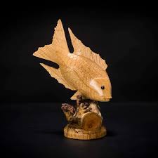 Rustic fish sculpture hand carved of wood in ghana. Fish Wood Carving Sculpture Decora Loft