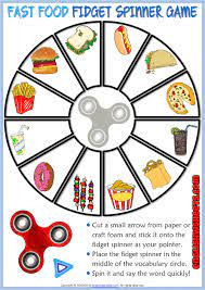 Fast Food Esl Printable Fidget Spinner Game For Kids Vocabulary Games For Kids Fidget Spinner Games Learning English For Kids