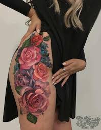 Colorful Flower Thigh Tattoo Design For Women Thigh Tattoo Designs Flower Thigh Tattoos Thigh Tattoos Women