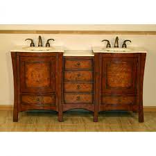 67w x 22d x 36h traditional style double sink vanity, hand polished cream marfil marble stone top, 1 inch backsplash, undermount bisque color porcelain oval sinks. 67 Inch Furniture Style Double Sink Vanity With Marble