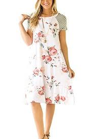 Minipeach Women Summer 3 4 Sleeve Floral Print A Line Knee Length Casual T Shirt Dress Summer Dresses Sundresses Floral Shirt Dress Casual Summer Dresses