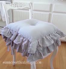 gray ruffled chair seat cushion shabby
