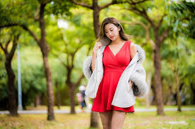 Best high quality 4k ultra hd wallpapers collection for your phone. Asian Women Model Long Hair Brunette Depth Of Field Red Dress Fur Jacket Hd Wallpaper Wallpaperbetter