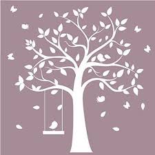 Amovible En Vinyle Sticker Mural Motif Arbre Blanc Avec Motif Oiseaux Pour Chambre Fille Stickers Muraux Arbres Blancs Plage Decoration Murale