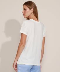 T Shirt Feminina Mindset Girassois Manga Curta Decote Redondo Off White