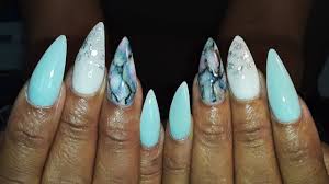 They can be styled to suit any occasion. Baby Blue Acrylic Nails White Acrylic Silver Foil Marble Design Youtube