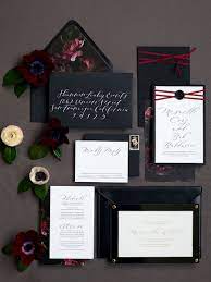 The Bride Wore A Black Velvet Dress For Her Impossibly Glam Wedding Black Wedding Invitations Burgundy Wedding Invitations Moody Wedding Invitations