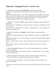 This Is The Answer Key For The Figurative Language Poem 5 Sleep By Annie Matheson Figurative Language Poems Language Worksheets Figurative Language Worksheet