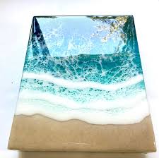Resin Ocean Painting 8 X10 Beach Art Resin Art Abstract Art Home Decor In 2020 Resin Painting Resin Art Coaster Art