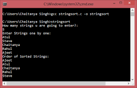 The strlen() will count the length of the string and store the value in the form of integer to the variable length. C Program To Sort Set Of Strings In Alphabetical Order