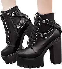 Shop for chunky heel boots online at target. Women S Black High Heels Boots Fashion Lady Lace Up Shoe Soft Leather Platform Shoe Party Ankle Boot Outdoor Comfortable Girls Shoes Amazon Co Uk Shoes Bags