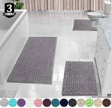 These sets include a mat that hugs the base of your toilet, a rug for stepping out of the shower and even a toilet seat cover. Amazon Com Yimobra 3 Piece Bath Mat Set Extra Large Shaggy Chenille Bathroom Mats Bathroom Rugs Contour To Bathroom Rugs Bathroom Contour Rugs Toilet Mat