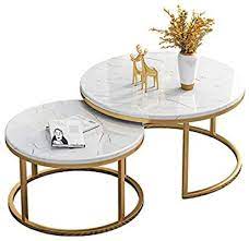 Amazon Com Yf Mirror Modern Round Nesting Coffee Table White Set Of 2 Stacking Side Or End T Table Decor Living Room Coffee Table Round Nesting Coffee Tables