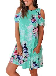 Sidefeel Women Cold Shoulder Short Sleeve Floral Print Mini Dress At Amazon Womens Clothing Store Mint Floral Dress Printed Mini Dress Short Sleeve Mini Dress