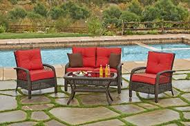 4piece Beacon Cappuccino Resin Wicker Patio Loveseat Chairs Table Furniture Set Red Cushions Conti Outdoor Furniture Sets Patio Loveseat Outdoor Sofa Sets