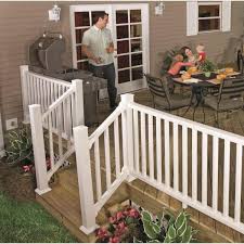 Metal railings generally can cost between $40 to around $100 per foot of railing material depending upon the system. Veranda Select 6 Ft X 36 In White Vinyl Stair Rail Kit With Square Balusters 73024862 The Home Depot