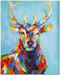 Signed Hand Painted Impressionist Deer Oil Painting On Canvas Etsy Colorful Animal Paintings Animal Paintings Deer Painting