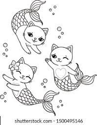 Make a fun coloring book out of family photos wi. Three Cute Mermaid Cats Bubbles Vector Stock Vector Royalty Free 1500495146