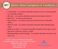 Oet Classes Tips Idioms About Symptoms And Conditions Writing Expressions English Test English Vocabulary