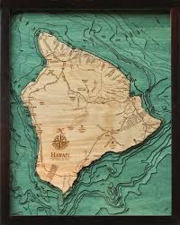 Hawaii The Big Island 3 D Nautical Wood Chart 16 X 20 Dark Frame
