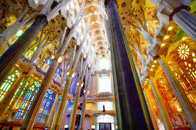 Inside La Sagrada Familia In Barcelona Spain So Bright And Colorful A Wide Angle Lens Is Very Useful Here This Pictur Gaudi Art Travel La Sagrada Familia