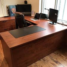 The front part is much wider, has two regular and one file drawer Best 3 Piece U Shaped Wood Desk With Locking Drawers For Sale In Dollard Des Ormeaux Quebec For 2021