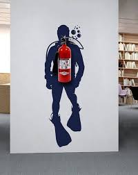 Scuba Diver Wall Decal Home Office Wall Decor Fire Extinguisher Scuba Diver Wall Decor Vinyl Wall Vinyl Decor Office Wall Decor Office Interior Design