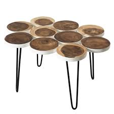 Agreable pietement table basse durabolin pw. Table Basse Plateau Rondelles Bois Suar Pieds Epingles Metal 80x55cm Kanpur 3 Suisses