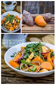 Susskartoffelsalat Mit Rucola Und Cheddar Livingbbq De Rezept Leckere Salate Rucola Salat Susskartoffel Salat