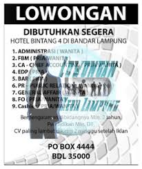 325 likes · 33 talking about this. Lowongan Kerja Hotel Bandar Lampung Publik Service 2