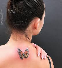 3d tribal ear tattoo for girls. Incredible Realistic Colored Butterfly Tattoo On The Back Done By Tattoostudio Dragonfly Www Otzi Realistic Butterfly Tattoo Behind Ear Tattoo Small Tattoos