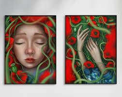 2 Posters About Dorothy in the Poppy Field, the Wizard of Oz, Victorian  Hands Wall Decor, Surreal Print, Fairy Garden, Literary Art Poster