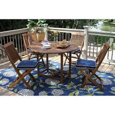 Outdoor Interiors Eucalyptus 5 Piece Round Folding Dining Set In Brown Navy Outdoor Dining Set Patio Dining Set Deck Furniture Set