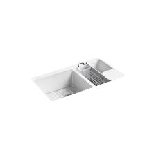 Get free shipping on qualified cast iron, kohler undermount kitchen sinks or buy online pick up in store today in the kitchen department. Kohler Riverby Undermount Cast Iron 33 In 5 Hole Double Bowl Kitchen Sink Kit In White K 8669 5ua3 0 The Home Depot Double Bowl Kitchen Sink Sink Kitchen Sink