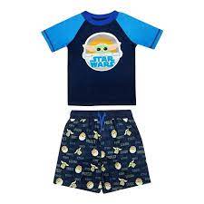 Jasmine, snow white, and aurora are among the royals pictured in the allover print of this swimwear that features gold trim and a diagonal ruffle across the front. Toddler Boy Star Wars The Child Aka Baby Yoda Rash Guard Top Swim Trunks Set