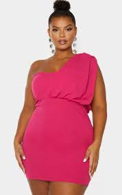 Plus Fuchsia One Shoulder Draped Bodycon Dress In 2020 Draped Bodycon Dress Bodycon Dress Dresses