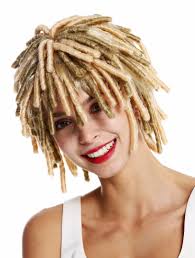 With kinky texture in light blue shades. Wig Wig Carnival Corkscrew Curls Afro Curls Short Voluminous Caribbean Rasta Dreads Light Blonde Mix