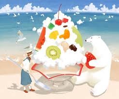 ひまわり yukue しろくま shirokuma polar bear in かき氷 イラスト シロクマ イラスト 果物の絵