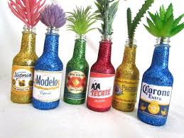 Party Decorations Set Of 6 Mexican Beer Glittered Bottles For Diy Flower Vases For Birthday Bachelo Mexican Beer Beer Centerpieces Fiesta Party Centerpieces