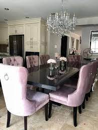 Cimota velvet black dining chairs set of 2, upholstered modern tufted dining room chairs nailhead trim armless side chair with solid wood for kitchen/dining room/bedroom (ring on the back) $285.89. Blush Pink Tufted Dining Chairs Tufteddiningchairs Tufted Dining Chairs Pink Dining Chairs Pink Dining Rooms