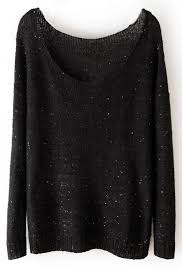 Rock & republic women's 1/2 sleeve scoop neck black & silver striped sweater s. Black Sequined Loose Pullover Sweater Where Can I Find This Sweater Loose Pullover Sweater Black Pullover Sweater Loose Pullover