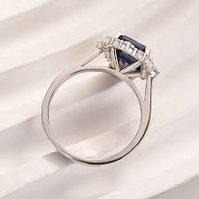 3.0 Carat Halo Emerald Cut Blue Sapphire Engagement Ring In Sterling S – Maxine Jewelry