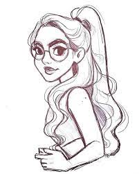 Easy pictures to draw for beginners posted on drawings. Black And White Sketch Of A Girl Large Round Glasses Long Wavy Ponytail How To Draw A Female Face Girl Drawing Sketches Drawings Art Drawings