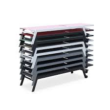 Disponible à l'unité ou en lots. Lot De 2 Bains De Soleil Elsa En Aluminium Anthracite Et Textilene Gris Fonce Transats Multi Positions Avec Roulettes